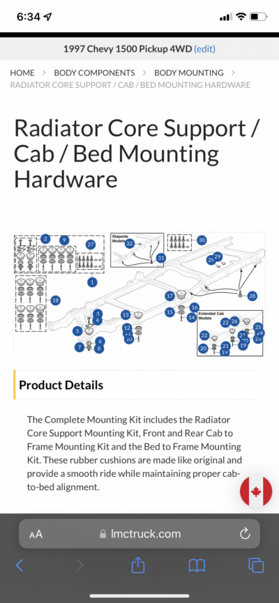 Radiator Core Support / Cab / Bed Mounting Hardware