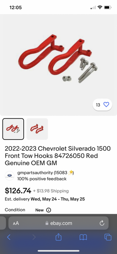 2022 Silverado 1500, Recovery Hooks, Front